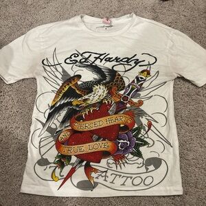 Ed Hardy White Short Sleeve Tattoo Tees